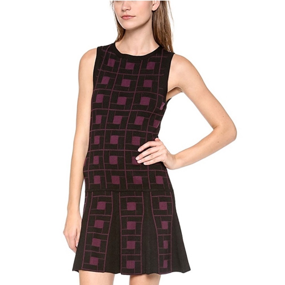 Alice + Olivia Dani drop waist pleat dress purple black/XS